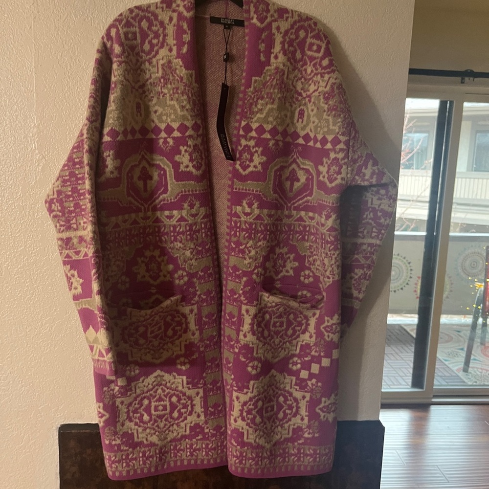 Pink and Cream Patterned Women's Cardigan
